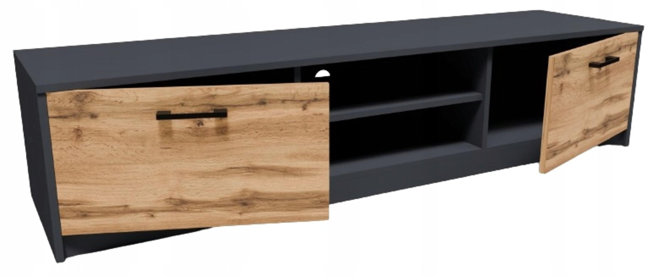 FERNSEHKOMMODE 2DC Anthrazit-Wotan Eiche 160/41/36 cm - Anthrazit/Eiche Wotan, Holzwerkstoff (160/36/41cm) - Matkam Möbel
