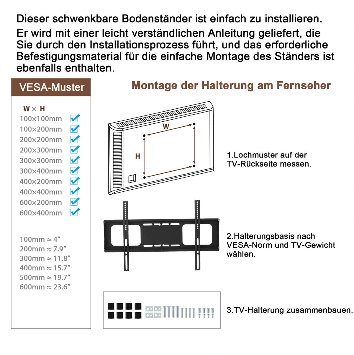 TV-SCHRANK aus MDF und Metall 42x116x125 cm Braun/Schwarz höhenverstellbar mit schwenkbarem TV-Ständer und Kabelmanagement - Braun, Holzwerkstoff (116/125/42cm) - Modfu