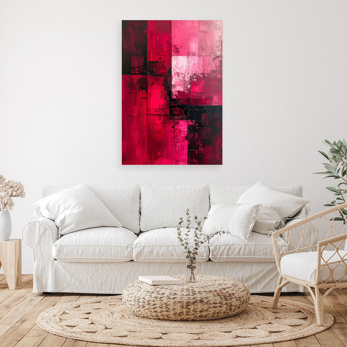 BILD auf Leinwand, Tiefrosa Abstraktion mit schwarzen Details - Rosa, Textil (60/90cm) - Feeby