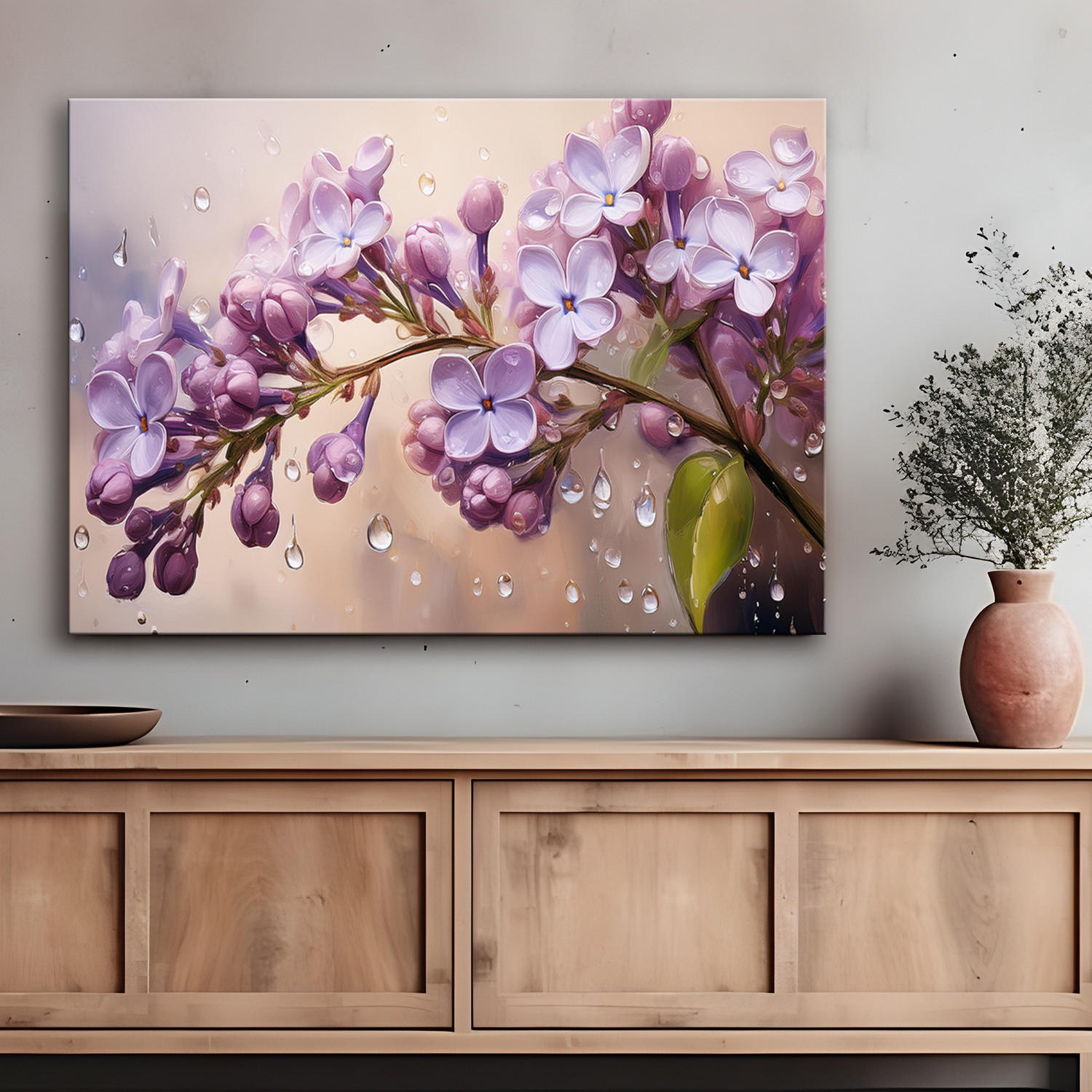 WANDBILD blühende fliederblüten tautropfen - Lila, Textil (60/40cm) - Feeby