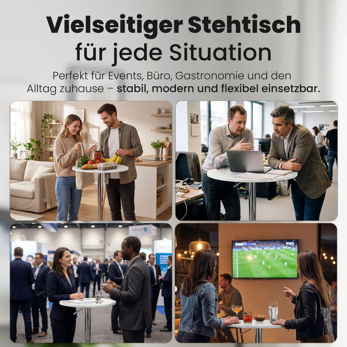 STEHTISCH rund 60 cm Holz Weiß - Chromfarben/Weiß, Holz/Metall (60/60/85cm) - CLP