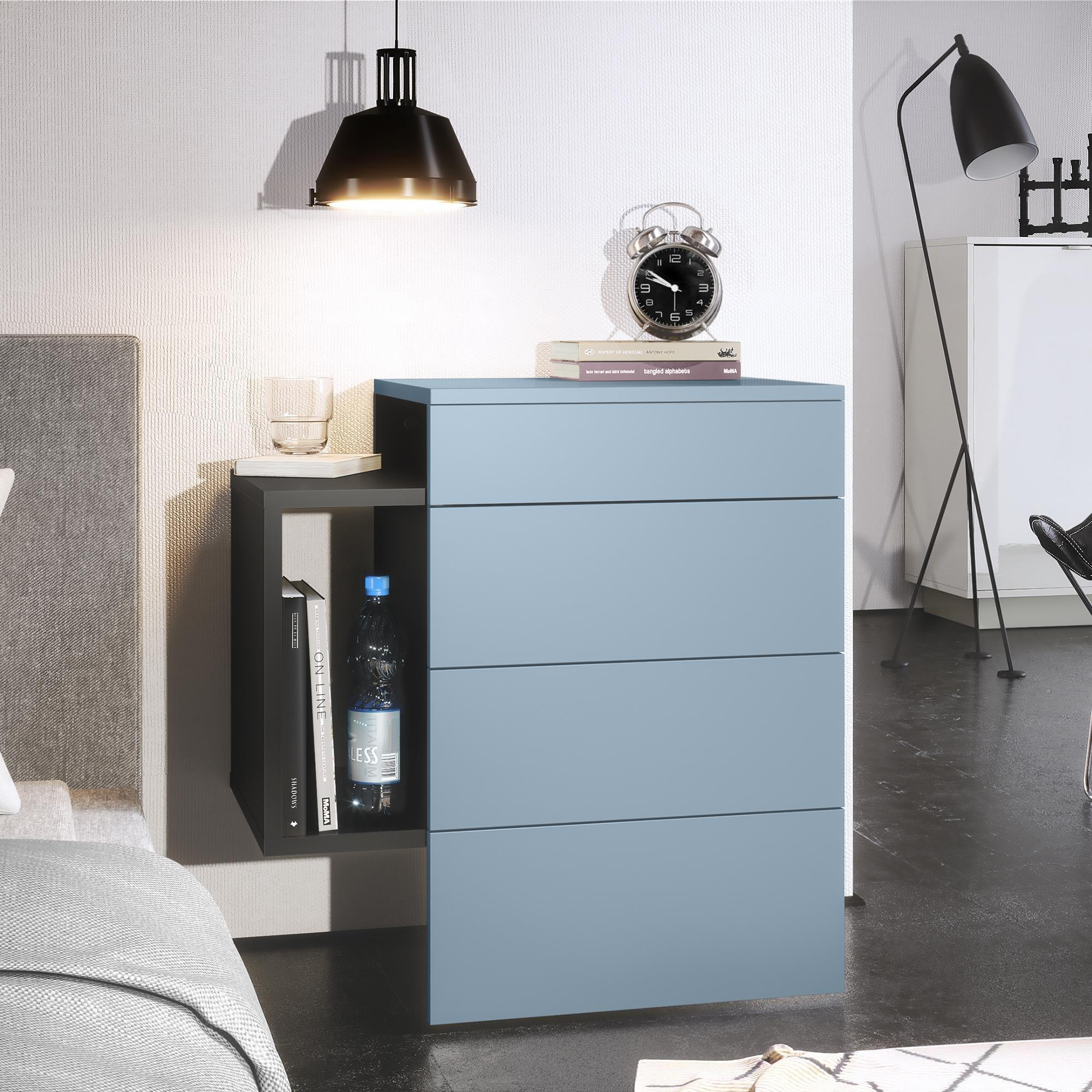 NACHTTISCH Queens Front in Denim matt - Pastellblau, Holzwerkstoff (60/63/36cm) - Vladon
