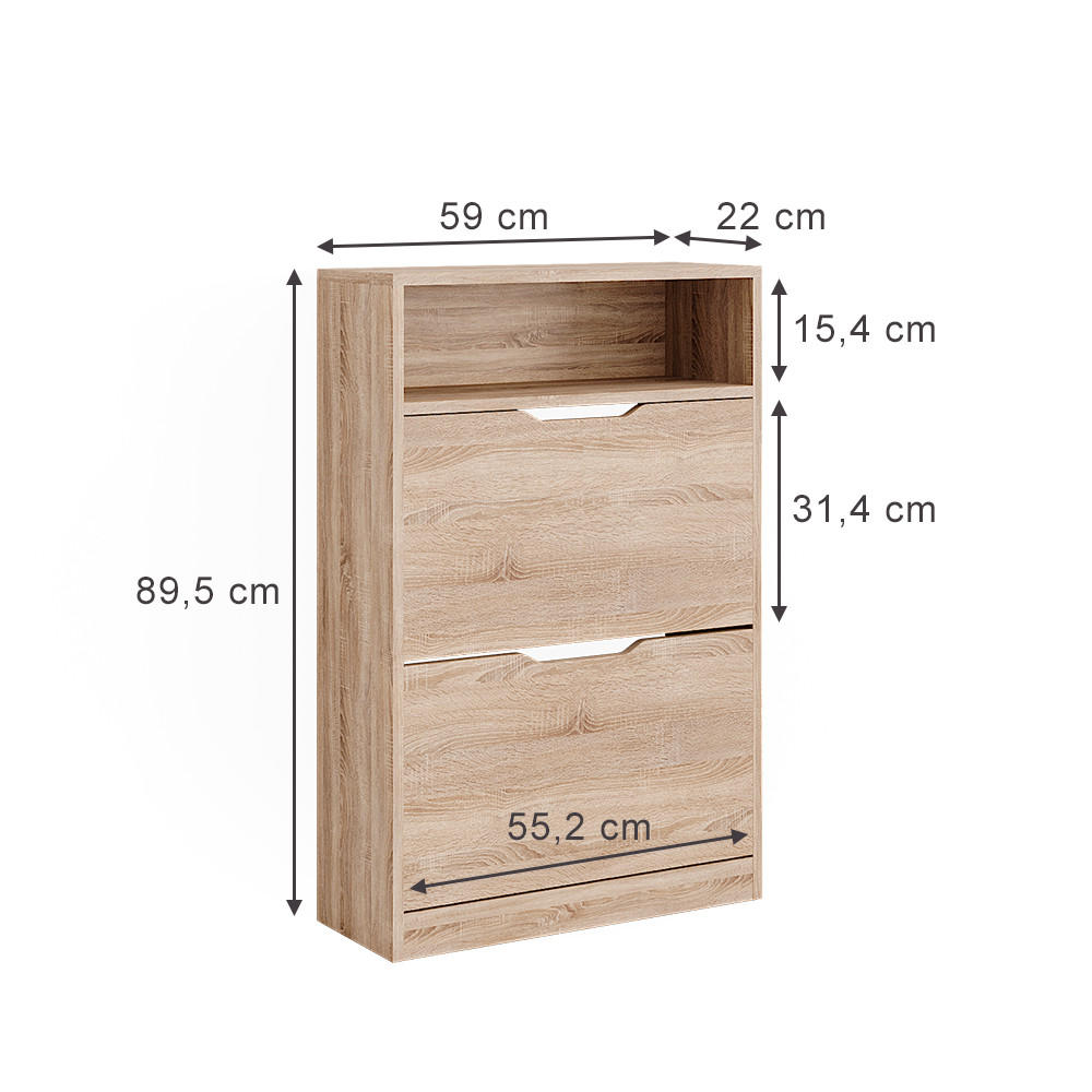 Thumbnail - Vicco Schuhkipper, Sonoma Eiche, Holzwerkstoff, 3 Fächer, 2 Schubladen, 59x89.5x22 cm, Garderobe, Schuhaufbewahrung, Sch...