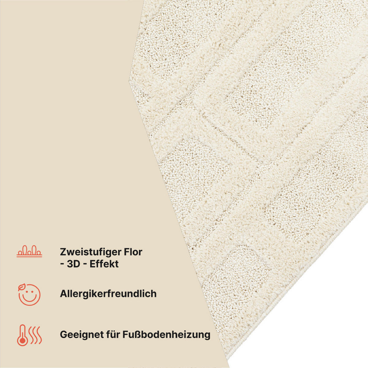 KURZFLORTEPPICH RELIEVO creme grafisch 3D-Struktur 200/300 cm - Creme, Textil (200/300cm) - Tapiso