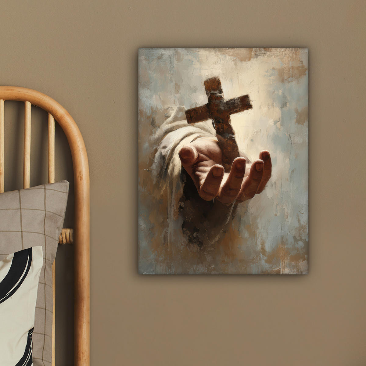 LEINWANDBILD Abstrakt - Kreuz - Hand - Christentum Room Decor 30x40 cm - Hellbraun, Textil (30/40cm) - MuchoWow