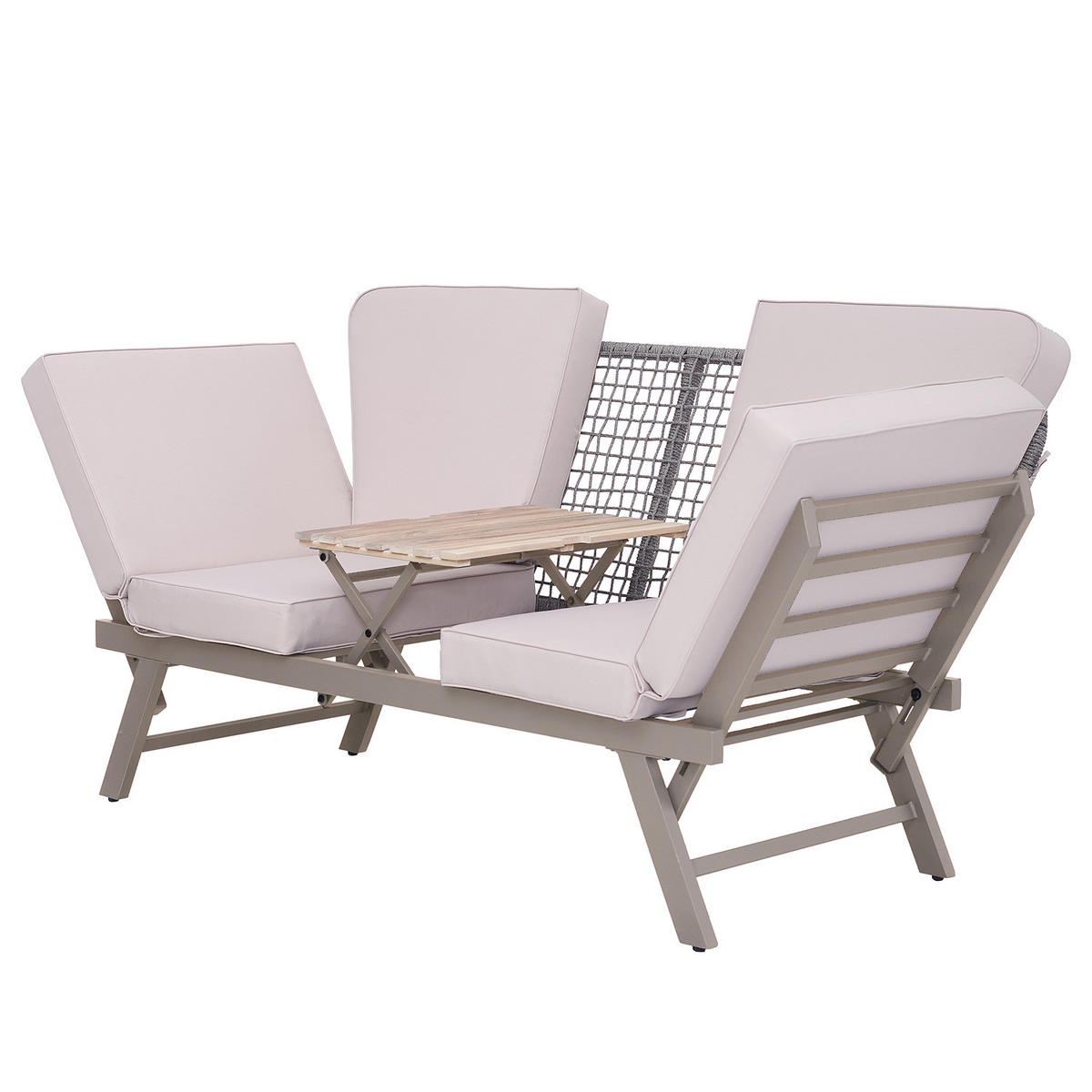 LOUNGESOFA - Stahl / Polyester - Anthrazit - Taupe, Holz/Metall (176/83/75cm) - home24