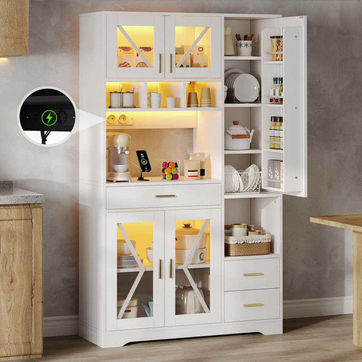 BUFFETSCHRANK Weiß 105/40/185 cm - Weiß, Holz (105/185/40cm) - PANGIVO