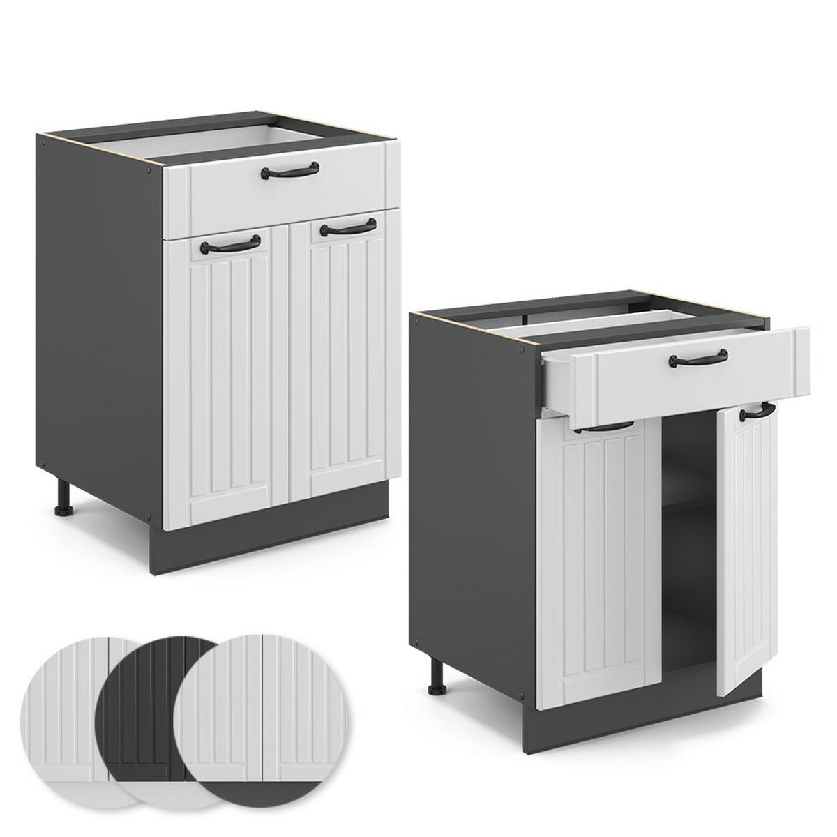 KÜCHENUNTERSCHRANK Fame-Line Weiß Landhaus 60 cm mit Schublade AP Anthrazit - Anthrazit/Creme, Holzwerkstoff (60/82/60cm) - Vicco