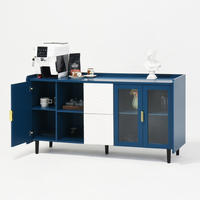 SIDEBOARD 150/40/80 cm blau aus MDF mit Glastüren, Schubladen und offenen Fächern - Blau, Holzwerkstoff (150/80/40cm) - OKWISH