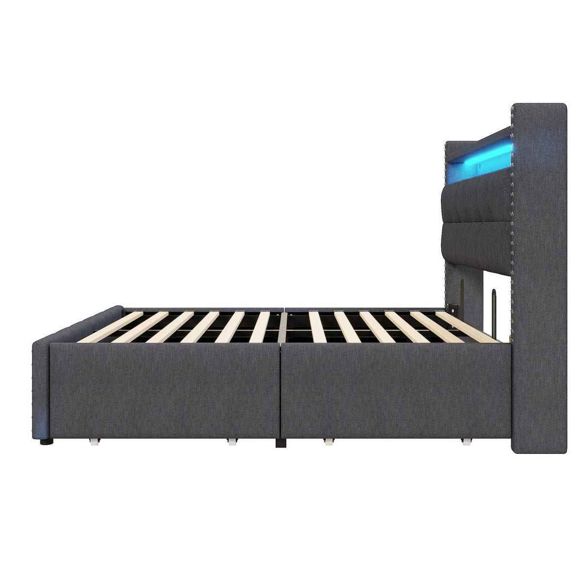 POLSTERBETT 140/200 cm grau mit LED-Beleuchtung und USB-Steckdose - Grau, Textil (140/200cm) - OKWISH