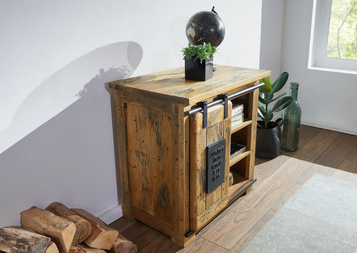 KOMMODE Mango 70x45x70 natur lackiert RAILWAY #124 - Braun, Holz (70/70/45cm) - Massivmoebel24