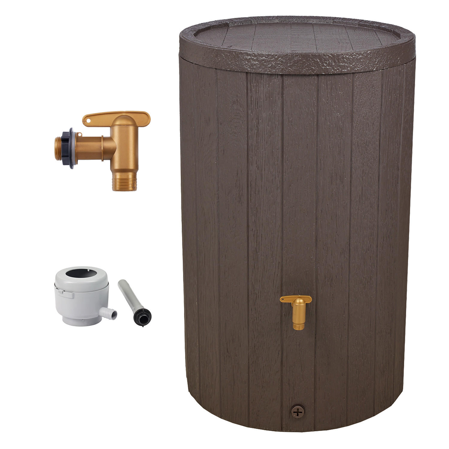 REGENTONNEN Komplett-Set 220 L braun inkl. Kunststoff-Auslaufhahn und Fallrohranschluss - Braun, Kunststoff (57/93/59cm) - 4rain