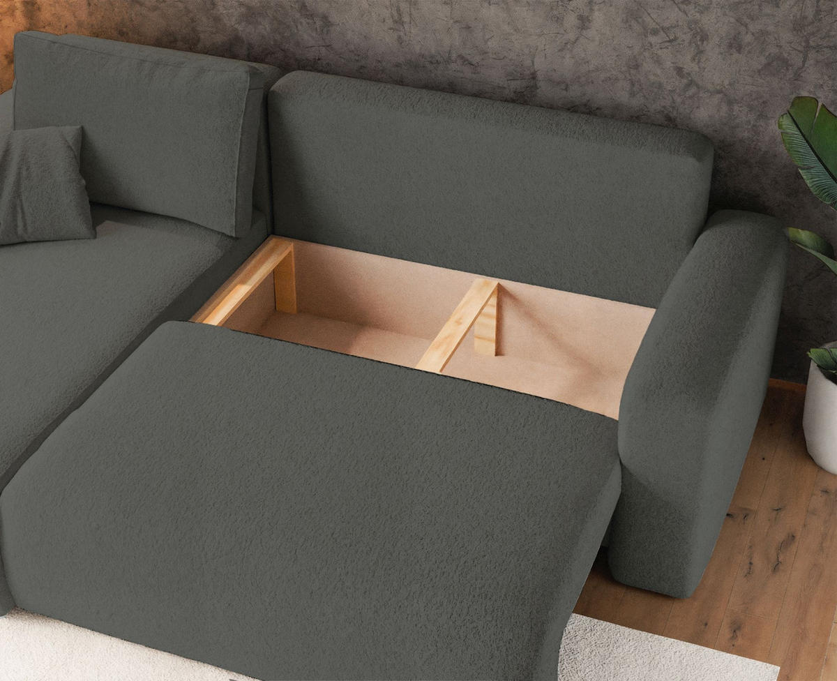 ECKSOFA Pianoni Dunkelgrau Bouclé-Bezug - Dunkelgrau/Schwarz, Kunststoff/Textil (244/140cm) - Selsey