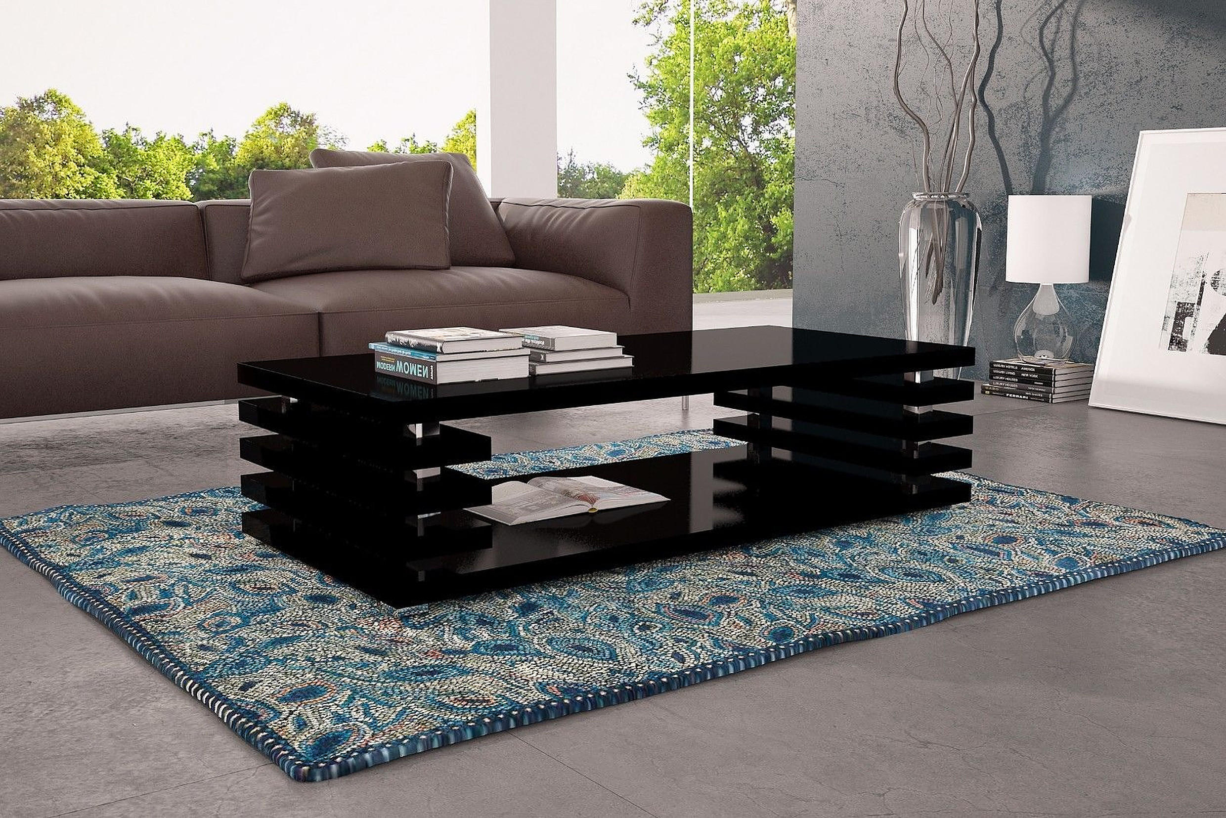 COUCHTISCH rechteckig Schwarz Hochglanz Ablage 120/40/60 cm - Schwarz Hochglanz, Holzwerkstoff (60/120/40cm) - designimpex