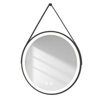 BADSPIEGEL Rund mit Antibeschlag mit Hängeriemen Schwarz ф80 cm - Schwarz, Glas (80/3.5/80cm) - EMKE