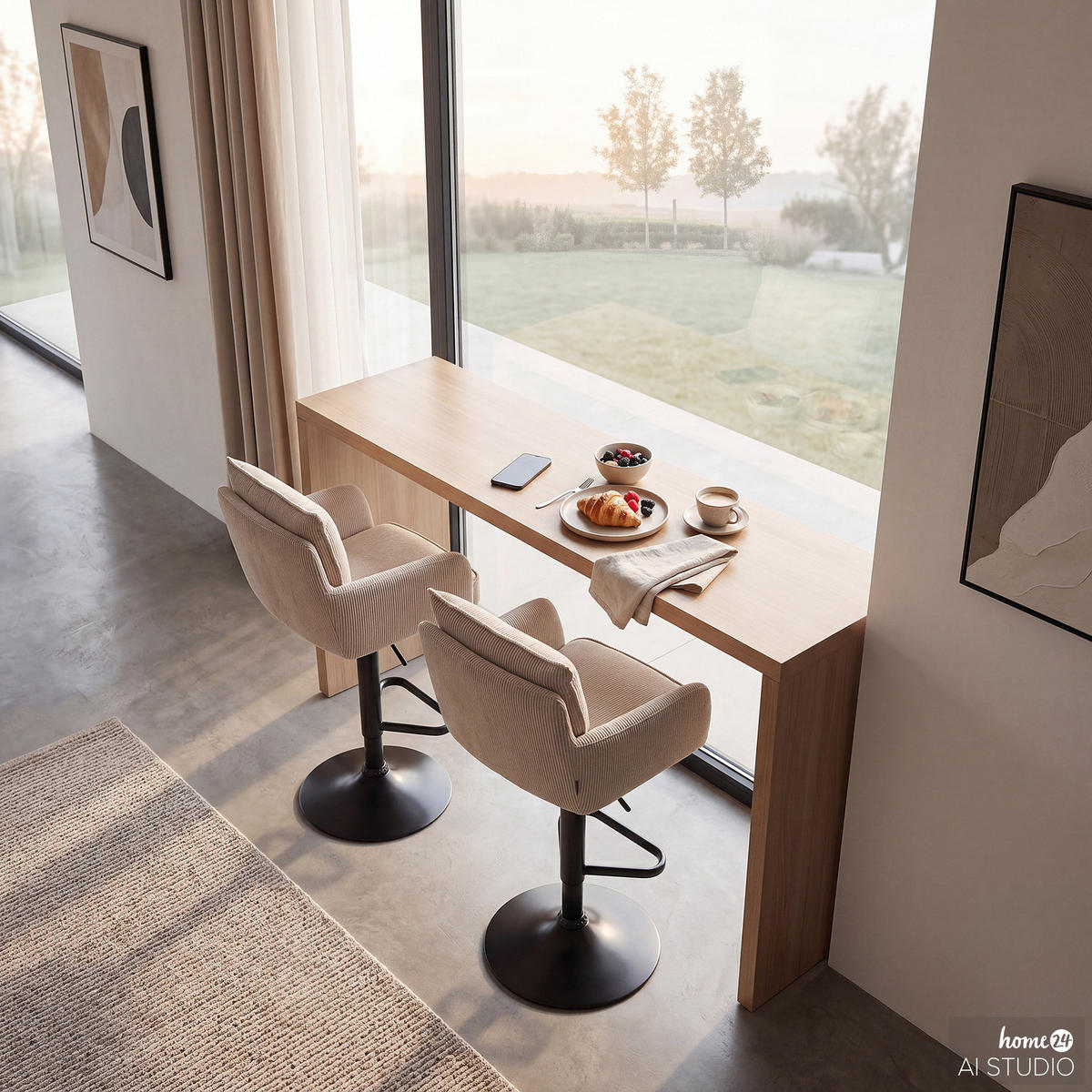 BARSTUHL - 2er-Set - Höhenverstellbar - Cord / Eisen - Cappuccino, Textil/Metall (54/98/58cm) - home24