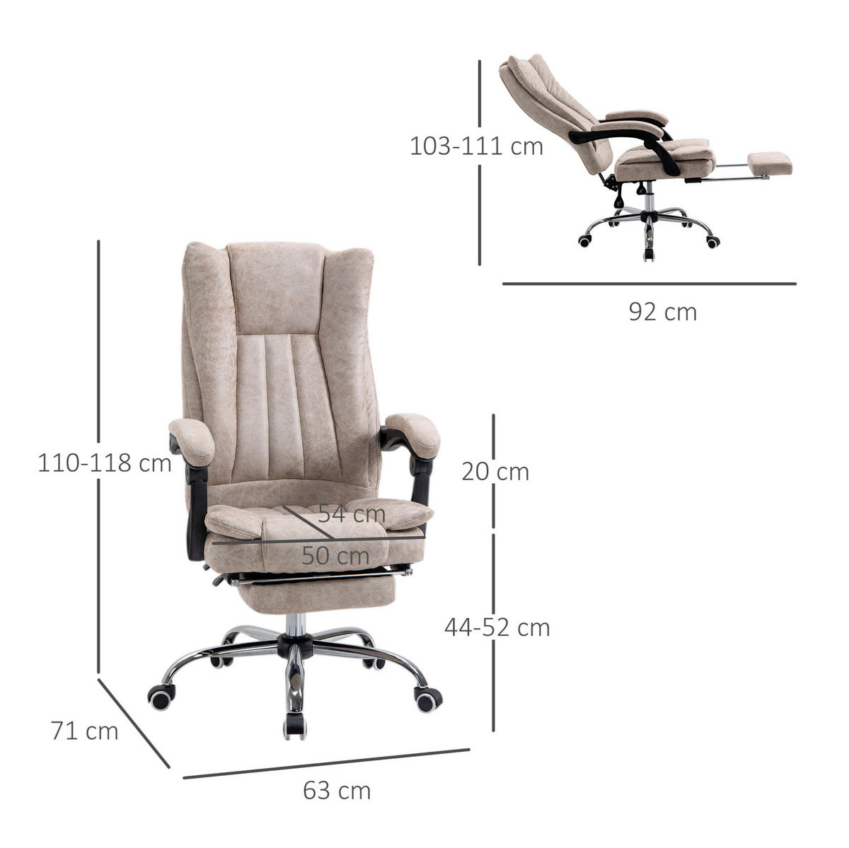 DREHSTUHL 63/110-118/71 cm Beige aus Schaumstoff mit Liegefunktion - Beige, Kunststoff (71/118/63cm) - OKMYHOME