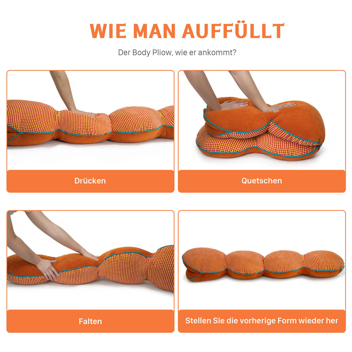KISSEN süße Schlangenform orange 145cm - Orange, Textil (20/143cm) - Vercart