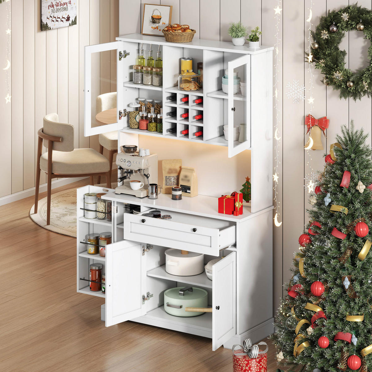 BUFFET 105/40/180 cm Weiß aus MDF mit LED und Steckdose - Weiß, Holzwerkstoff (105/180/40cm) - OKWISH