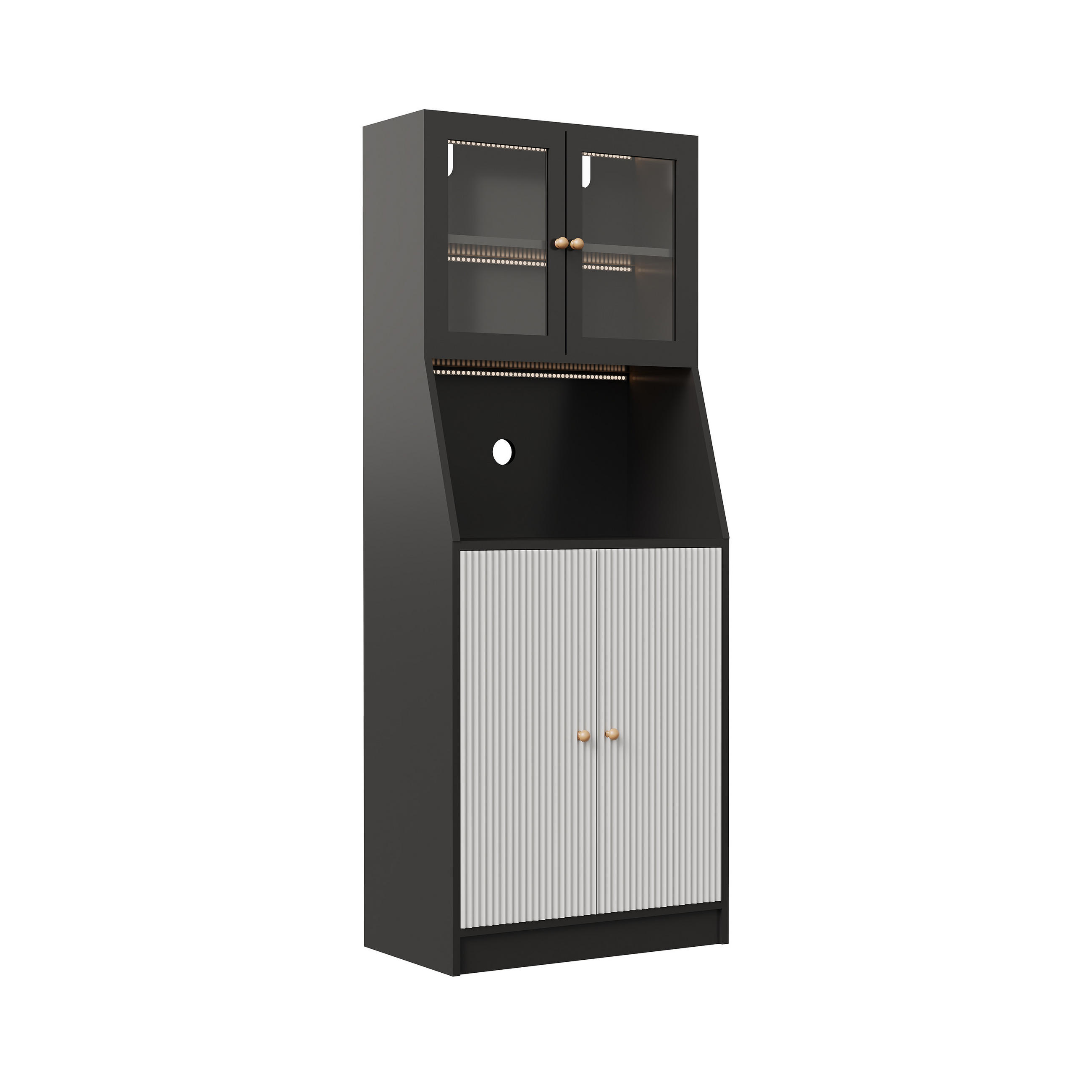 BUFFET hoch 40x70x180 cm LED Arbeitsplatte Stauraum schwarz - Schwarz, Holz (70/180/40cm) - Fortuna Lai
