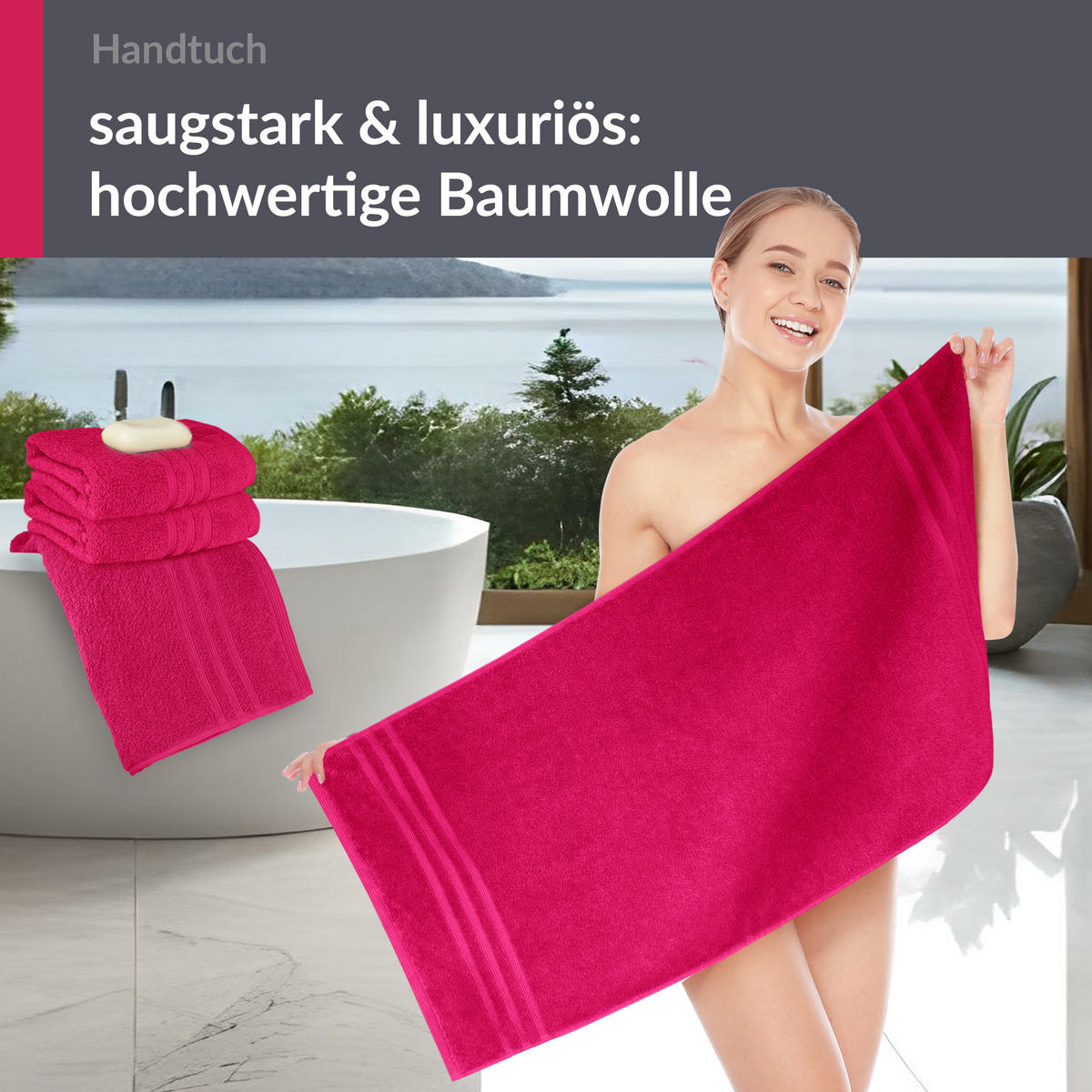 HANDTUCH 50x100 cm London Rhabarber Rot 4er Set - Pink, Textil (50/100cm) - Lashuma