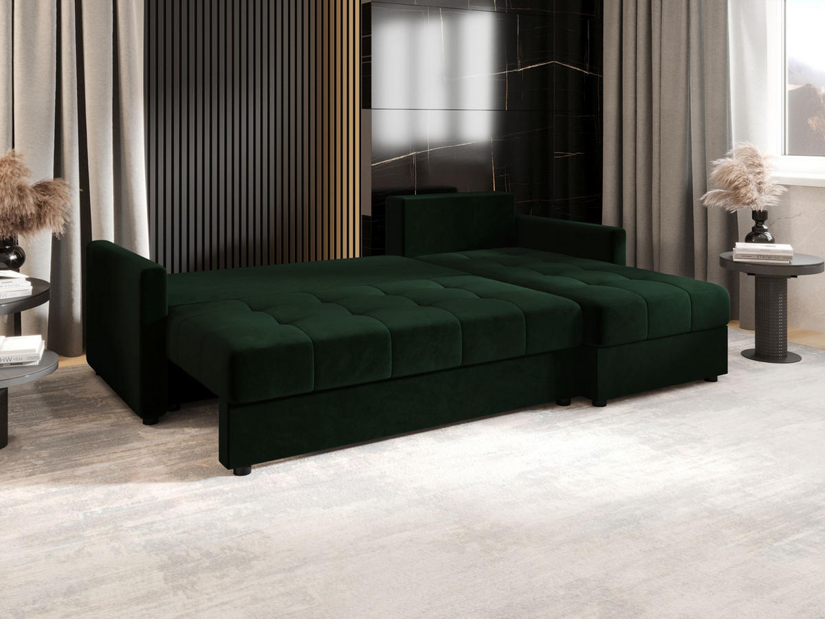 ECKSOFA MOS L BIS Itaka 10 Rechts mit Schlaffunktion - Dunkelgrün, Textil (220/143cm) - Bedante
