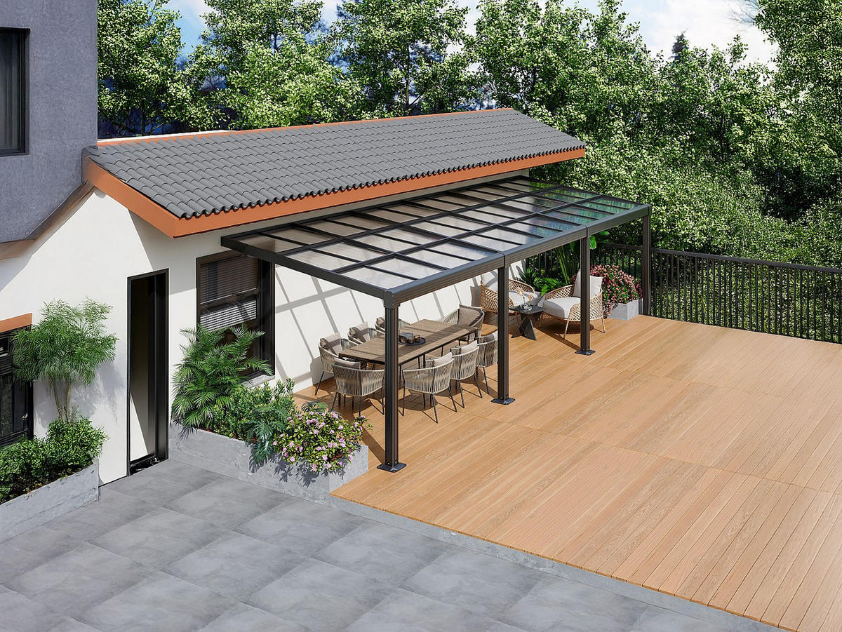 ANLEHNENDE Pergola - 880cm x 300cm - Polycarbonat - anthrazitgrau - IZEDA - Anthrazit, Kunststoff (880/200/300cm) - Vente-Unique