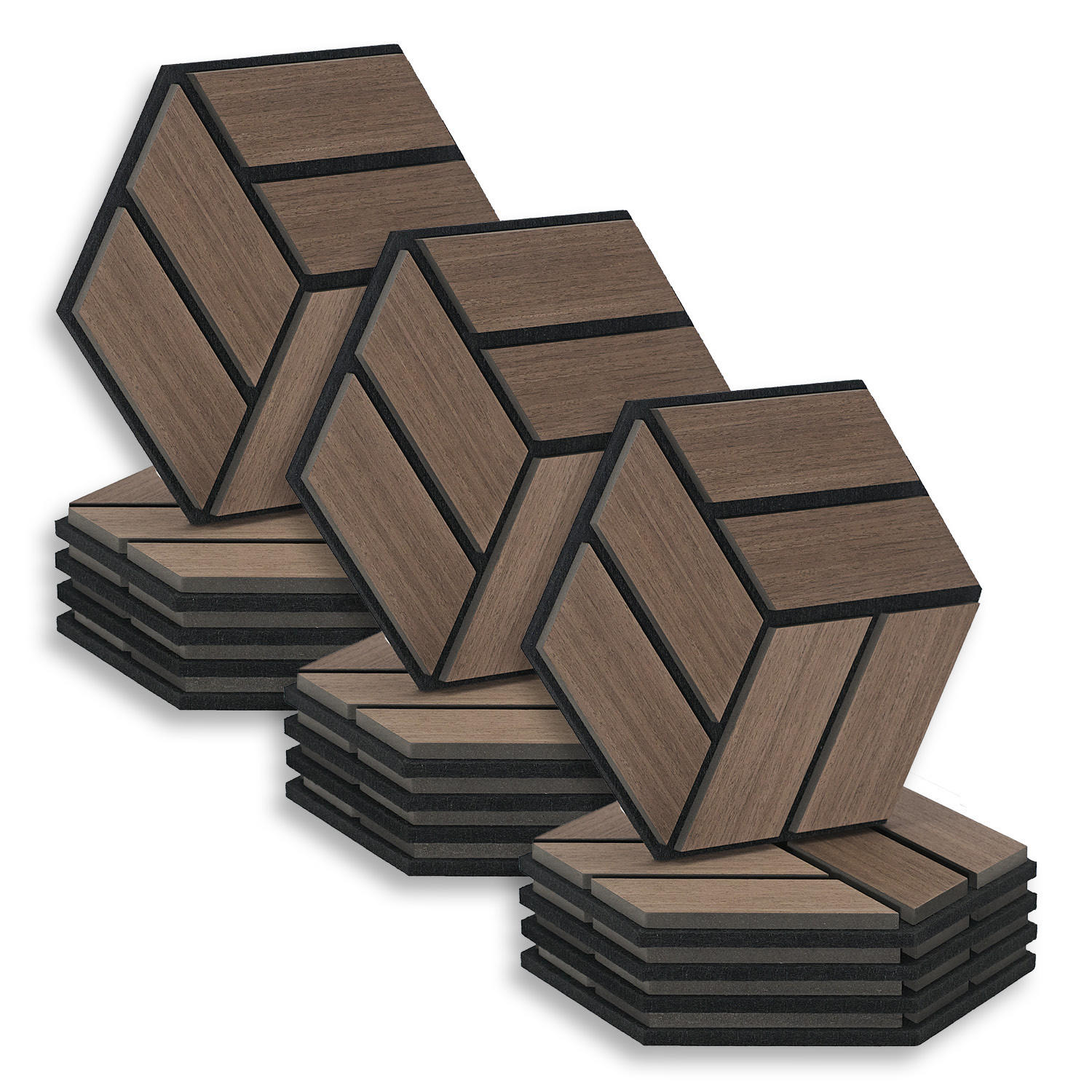 AKUSTIKPANEEL Hexagon Braun 15 Stück - Braun, Holz (30/26/2cm) - Homestyle4u