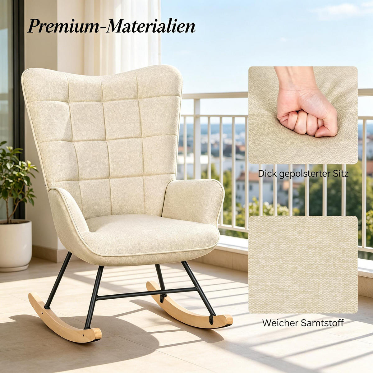 SCHAUKELSTUHL Beige Samt mit Hoher Rückenlehne - Beige, Textil (65/95/67.5cm) - Oxeza