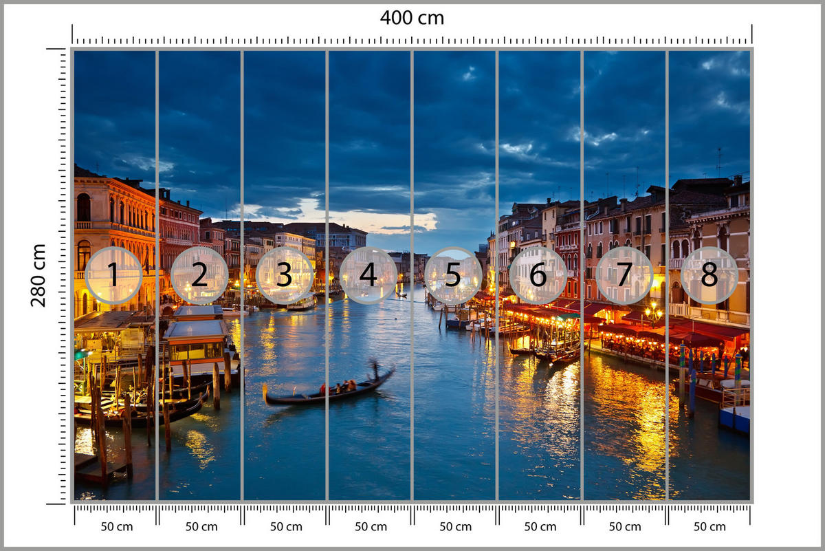 FOTOTAPETE für Büro Venezianischer Kanal Gondeln Abendstimmung Romantik 400x280 - Orange/Braun, Papier (400/280cm) - Muralo