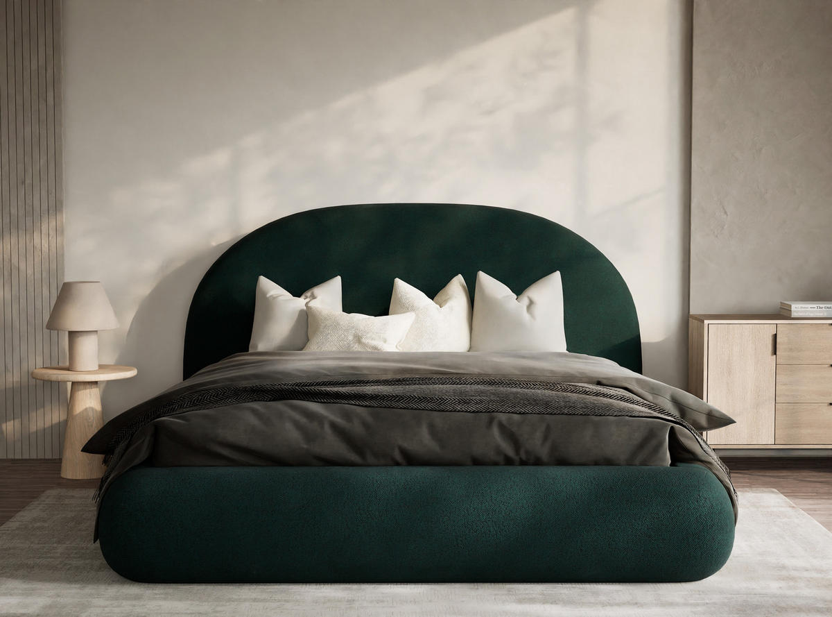 POLSTERBETT Maumere Dunkelgrün 180/200 cm im Webstoff - Dunkelgrün/Schwarz, Holz/Holzwerkstoff (180/200cm) - Maison de Reve