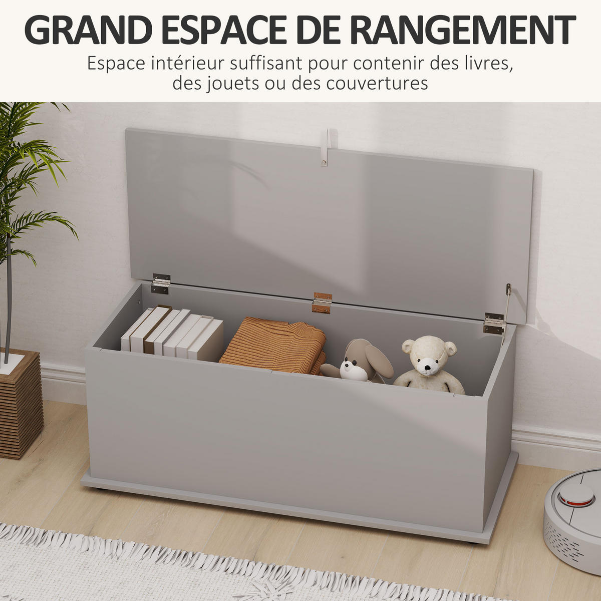 KISSENBOX DE-12477 mit klappdeckel 100/40/40 cm Grau - Grau, Holzwerkstoff (40/40/100cm) - ComfortXL
