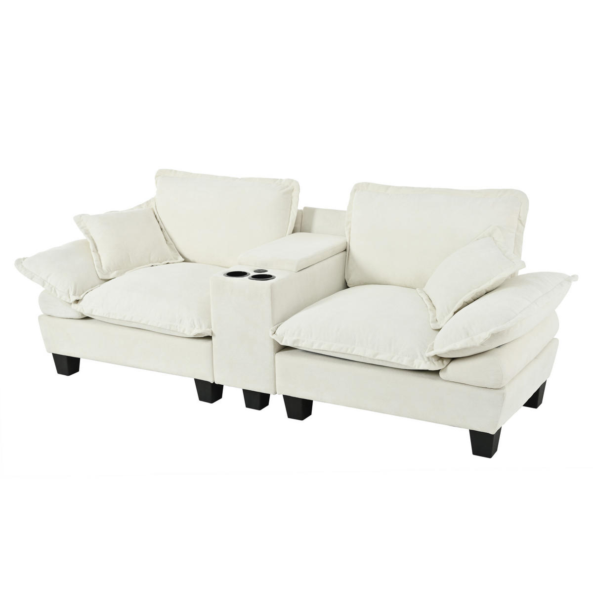 SOFA modular mit Ottomane 224 x 82 x 90 cm Chenille Beige - Beige, Holzwerkstoff (82/90/224cm) - Meubliv