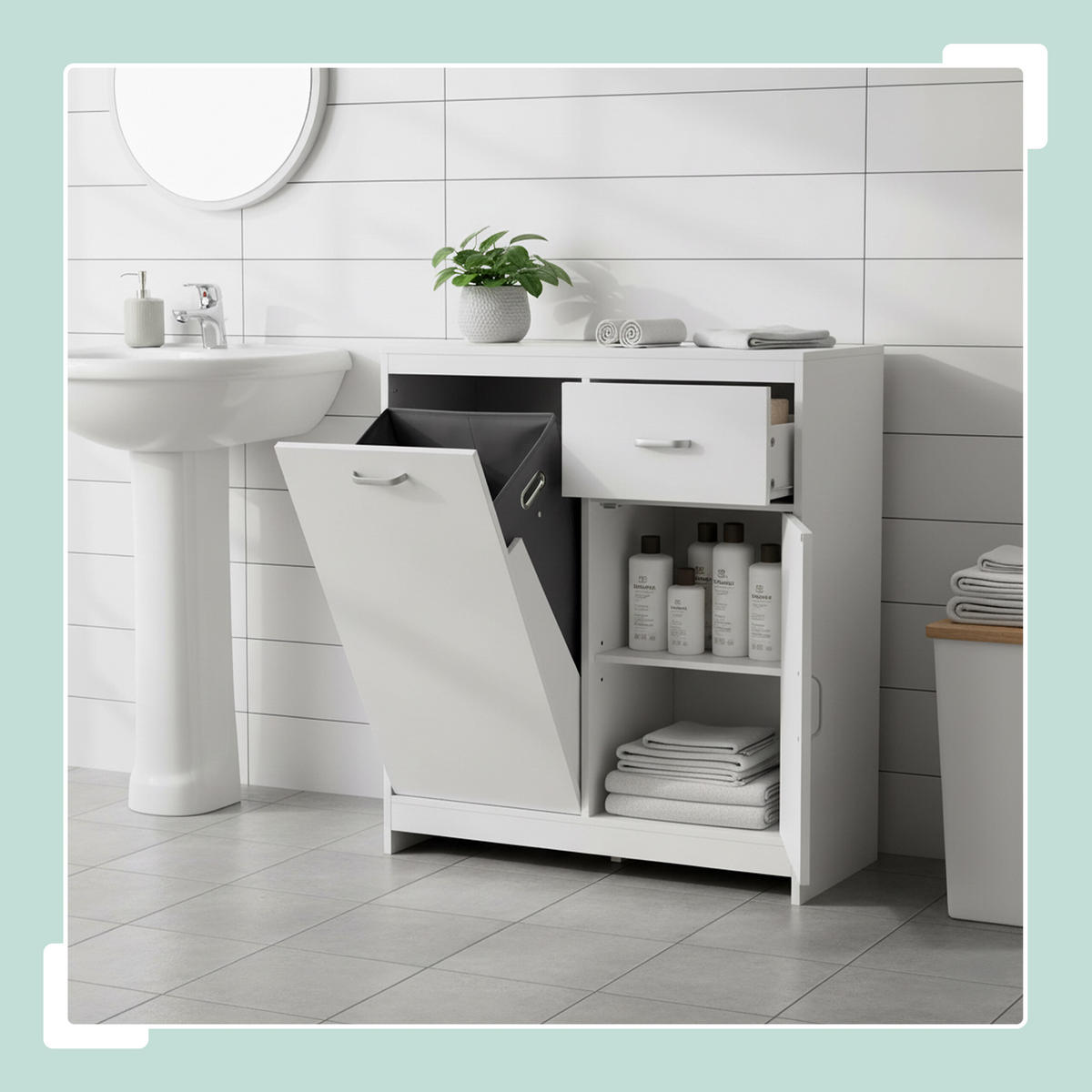 WÄSCHESCHRANK - Weiß, Holzwerkstoff/Textil (80/90/35cm) - Relaxdays