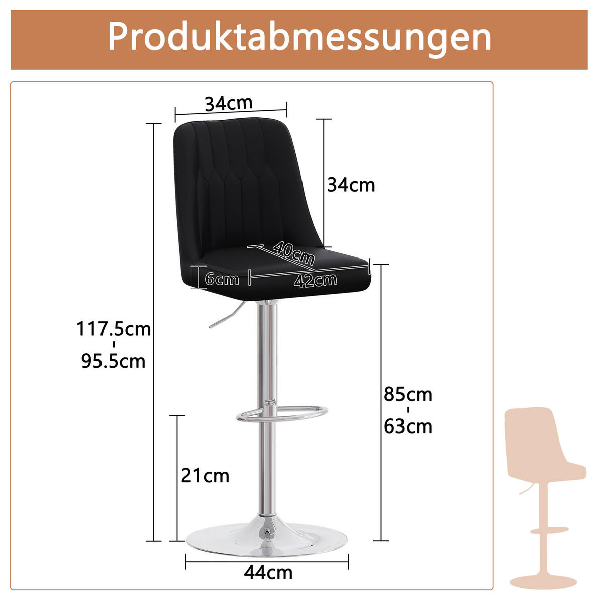 BARHOCKER 2er-Set Schwarz höhenverstellbar und 360° drehbar - Schwarz, Metall (44/117.5/44cm) - MIVRAY