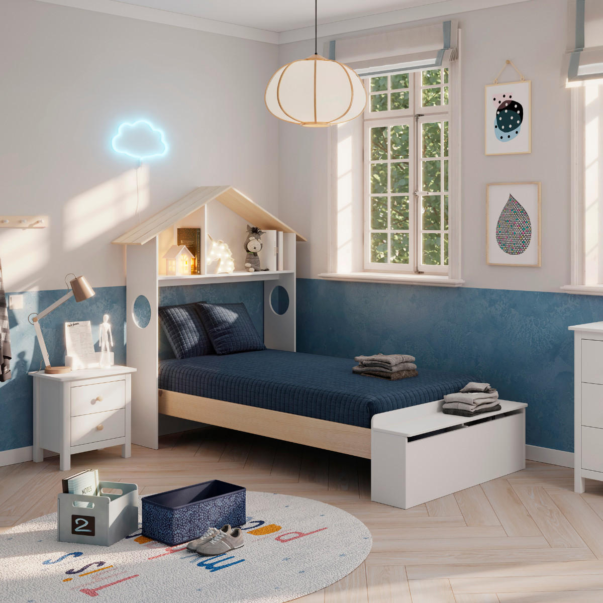 KINDERBETT Odessa Weiß 216/128/153 cm - Weiß, Holz (90/190cm) - Calicosy