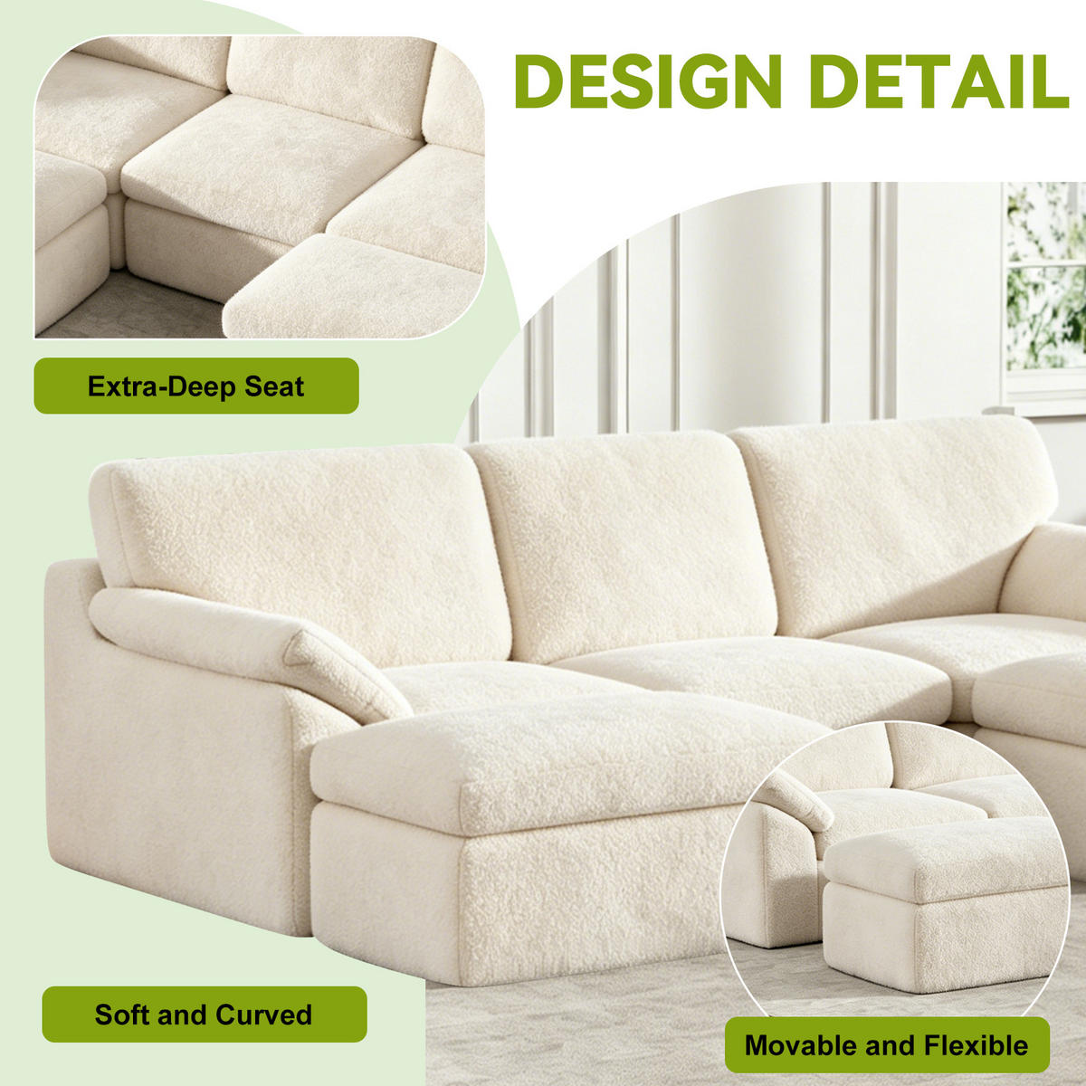 SOFA modular U Form L Form 5 Sitzer Beige - Beige, Metall (142/63/239cm) - Rattantree