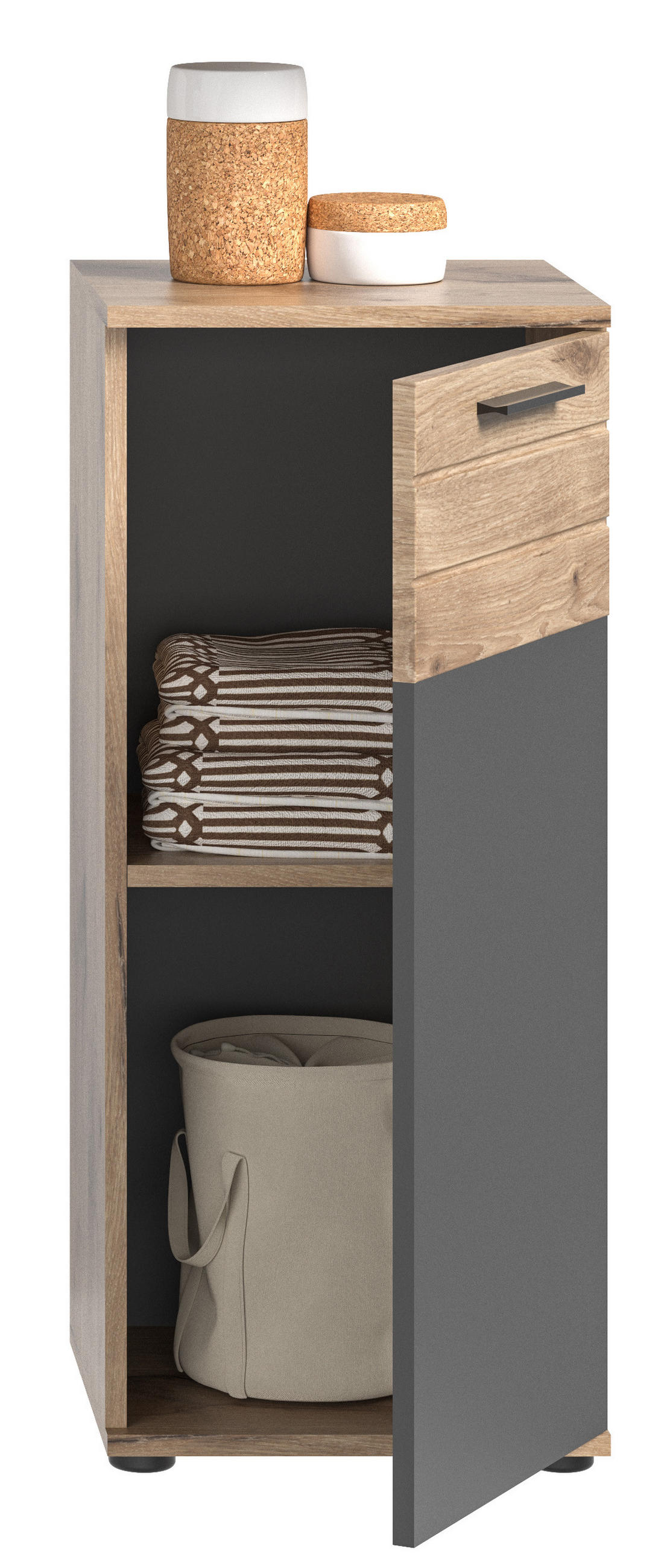 BADSTANDSCHRANK MASON (B/H/T: ca. 37/87/34 cm) in Nox Oak Nachbildung/Basalt grau - Eichefarben, Holzwerkstoff (37/87/34cm)