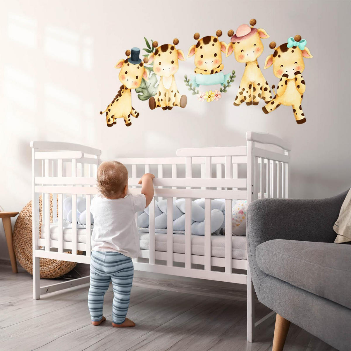 WANDAUFKLEBER 130x220cm - Giraffen auf Safari - Multicolor, Kunststoff (130/220/0.1cm) - Wallfluent