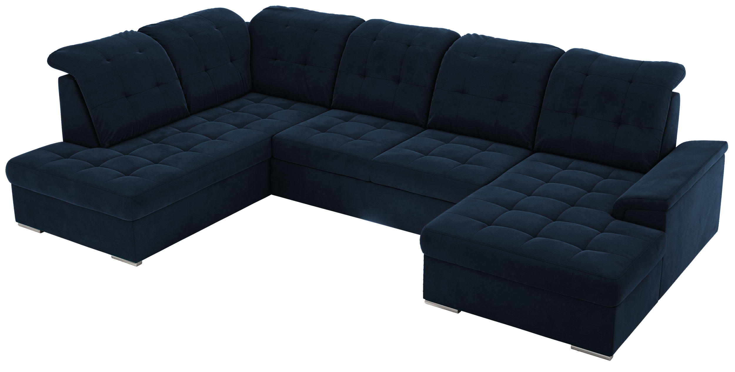 WOHNLANDSCHAFT MADRITO U - Dunkelblau Velorus - Links - Silberfarben/Dunkelblau, Textil/Metall (204/89/323cm) - MKS