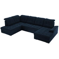 WOHNLANDSCHAFT MADRITO U - Dunkelblau Velorus - Links - Silberfarben/Dunkelblau, Textil/Metall (204/89/323cm) - MKS