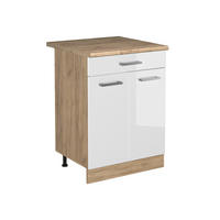 DULAP DE BAZĂ DE BUCĂTĂRIE R-Line, Alb lucios ridicat/Stejar auriu, 60 cm cu sertar стільниця Золотий дуб - stejar miere/alb lucios, compozit lemnos (60/81.6/60cm) - Vicco