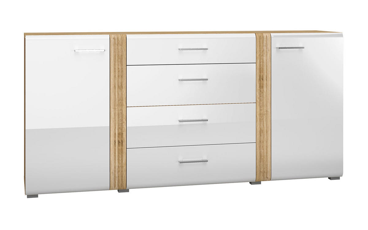 SIDEBOARD Adagio weiß Hochglanz / Eiche castello 190 / 42 / 90cm - Weiß Hochglanz/Weiß, Holz/Holzwerkstoff (190/90/42cm) - Feldmann-Wohnen