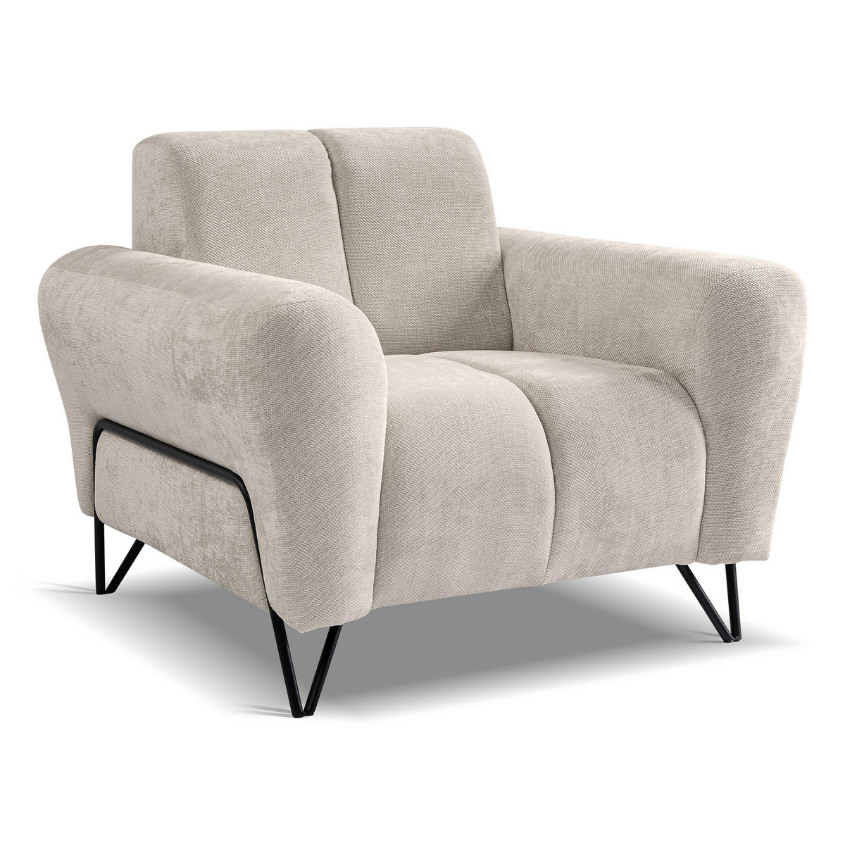 SITZGARNITUR Volare Sofas+Sessel, ohne Schlaffunktion, Creme - Creme, Textil/Metall (220/83/98cm) - Beautysofa