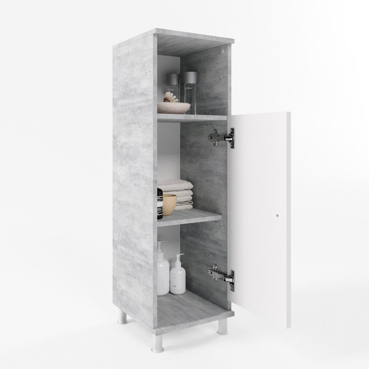 MIDISCHRANK Fynn Beton 30 x 95 cm - Weiß/Grau, Holzwerkstoff (30/95/30cm) - Vicco