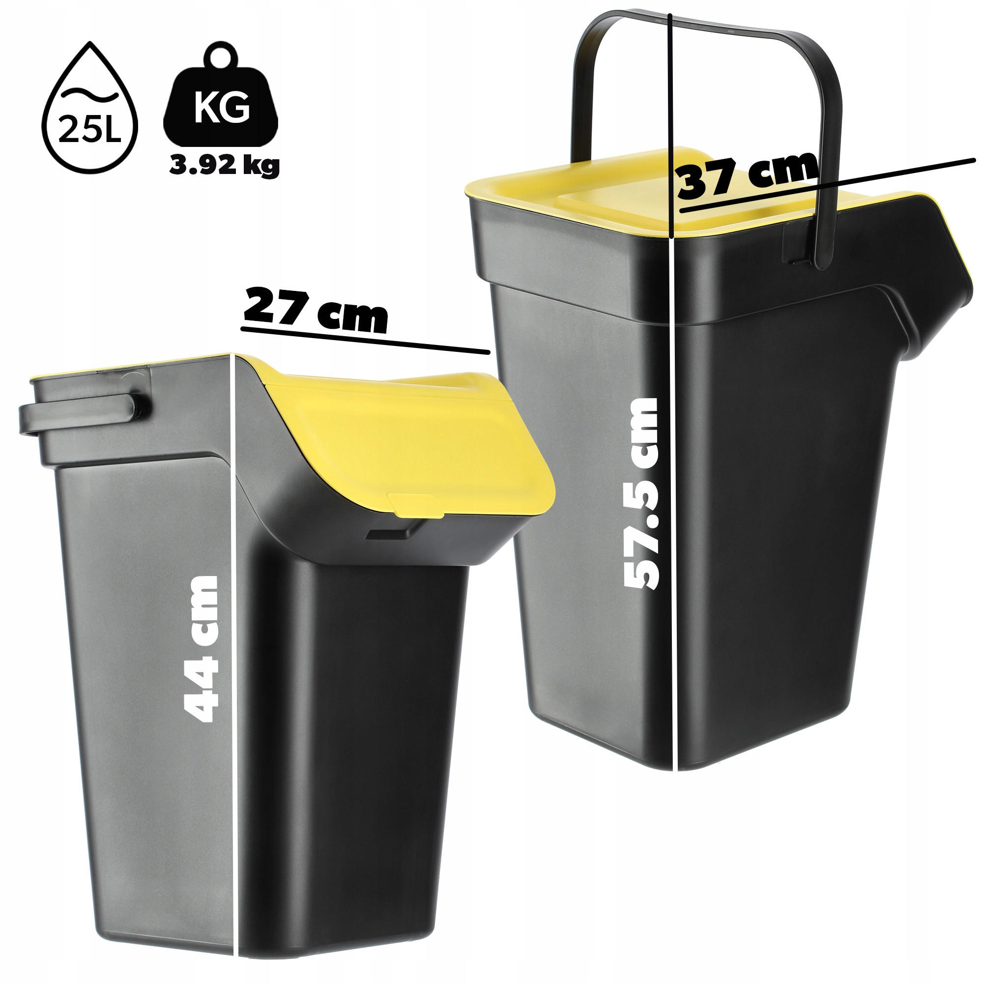 ABFALLEIMER, 4X25L, Schwarz - Blau/Gelb, Kunststoff (27/57cm) - KADAX
