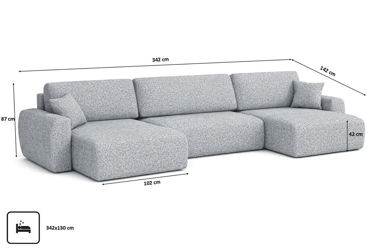 ECKSOFA Mit Schlaffunktion Und Bettkasten U-Form Ariel U, Chenille-Stoff Artico, Cement - Hellgrau, Holz (342/142cm) - Kaiser Möbel