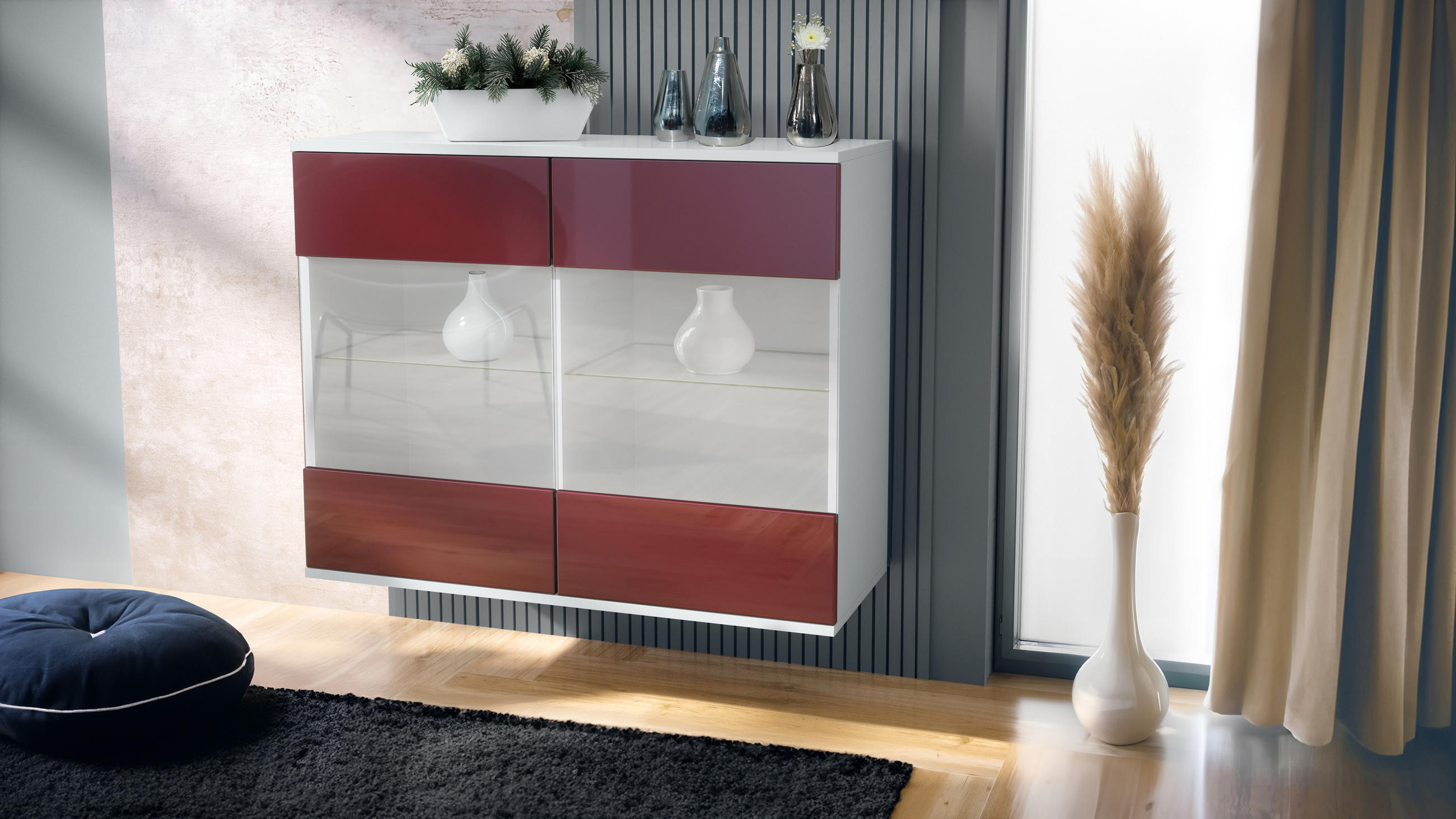 KOMMODE Bari Bordeaux Hochglanz - Bordeaux, Holzwerkstoff (92.5/73.5/35cm) - Vladon