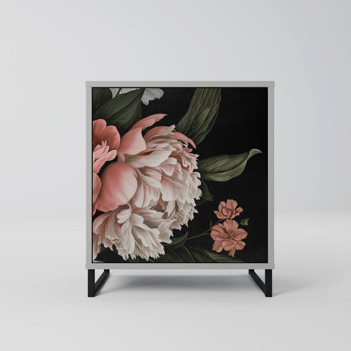 SIDEBOARD LUSH ELEGANCE, Grau, 57,5x42x70,5 cm, Schwarze Metall-Sternfüße - Multicolor/Schwarz, Holzwerkstoff/Metall (57.5/70.5/42cm) - SpaceRebels