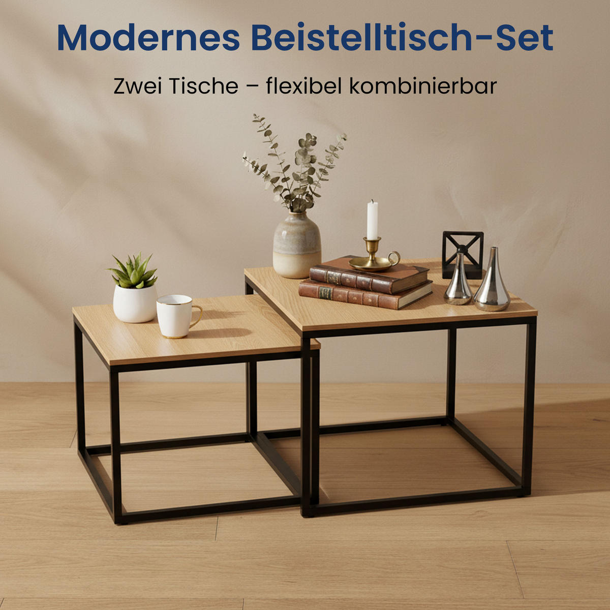 SADA 2 konferenčních stolků, čtvercový, světlý dub - světle hnědá, kompozitní dřevo (50/50/43cm) - Home Collective